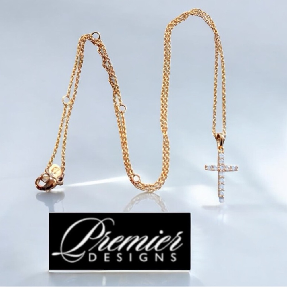 Premier Designs Rhinestone Cross Necklace Adjustable Chain 16" to 20" - Picture 12 of 15